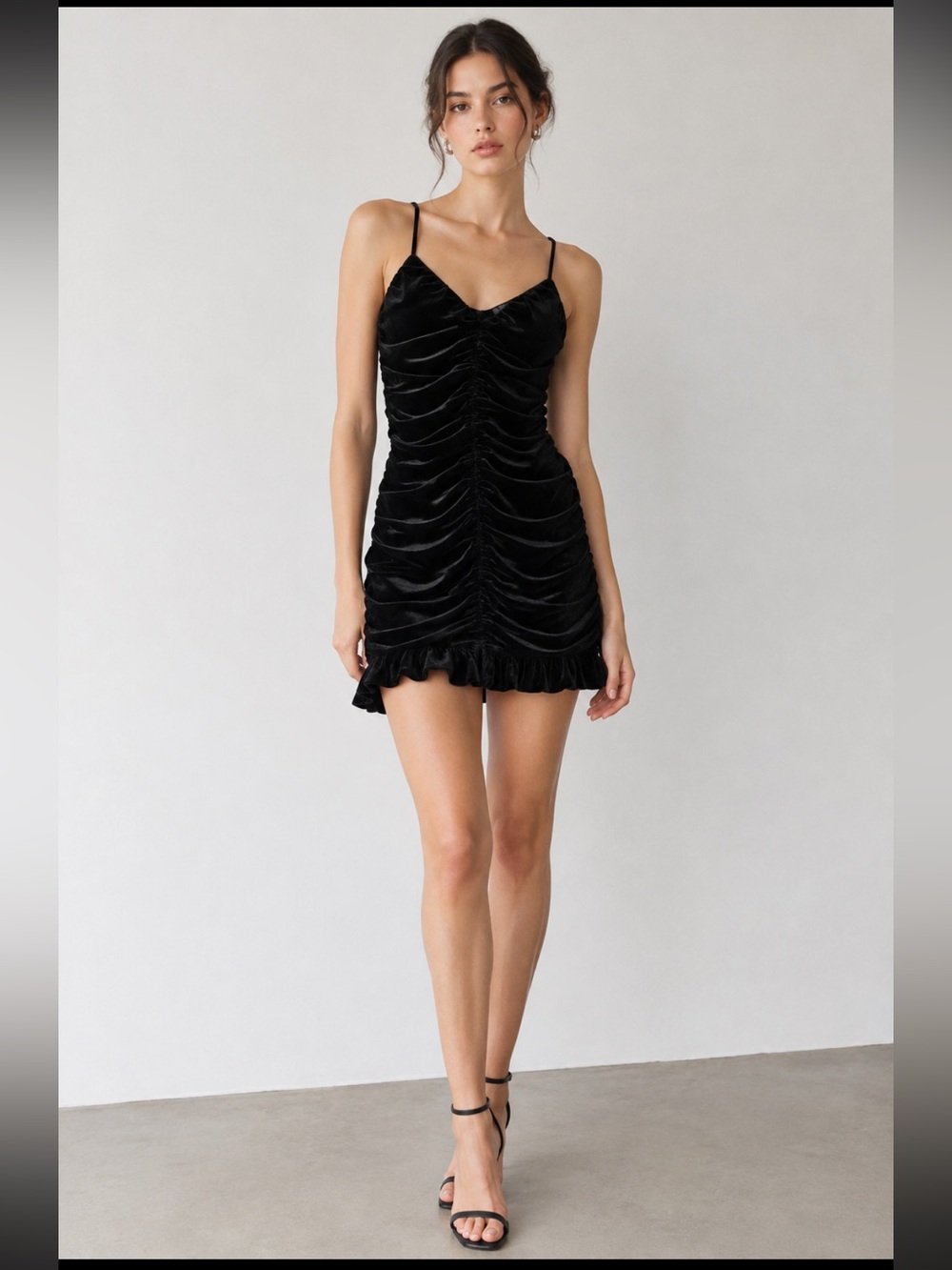 Zara NWT Black Velvet Ruched Mini Dress